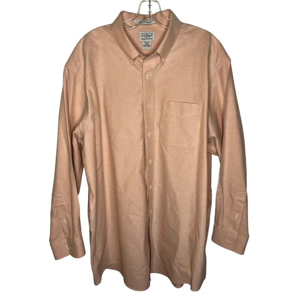 L.l. Bean 17 1/2-33 wrinkle resistant button down shirt. Peachy pink F-10 - Picture 2 of 5